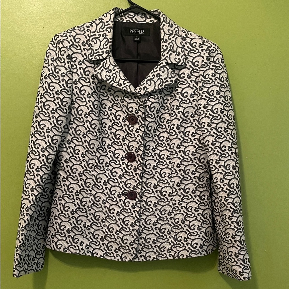 Kasper Blazer, white & grey jacquard-style pattern